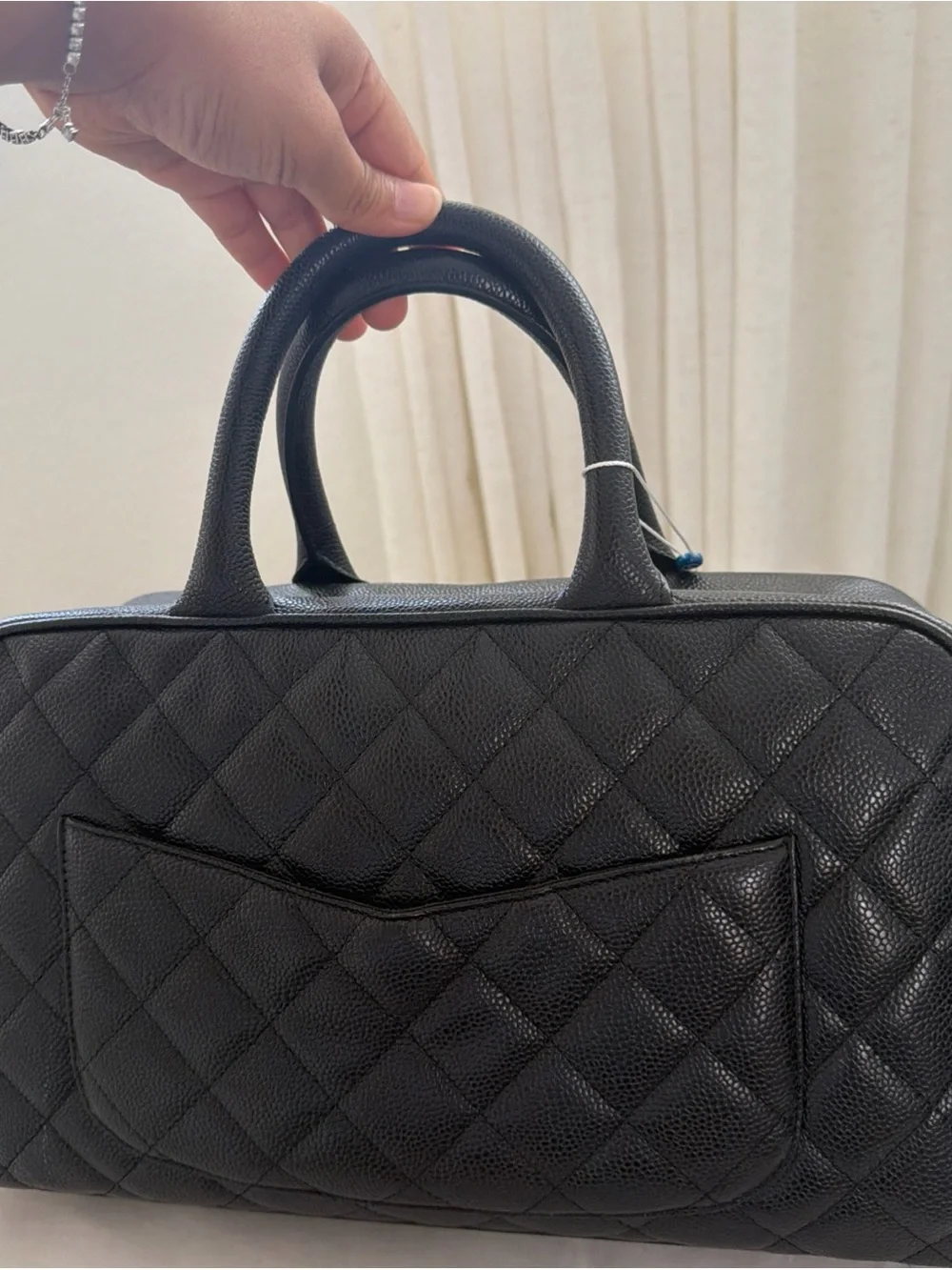 CHANEL Black Bowling Handbag Caviar Leather